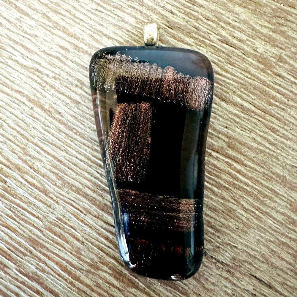 Dichroic Glass Brown Black Iridescent Necklace Pendant